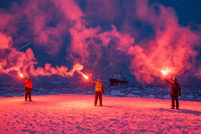 Waving goodbye to the last ship. Photo credit B. Mack